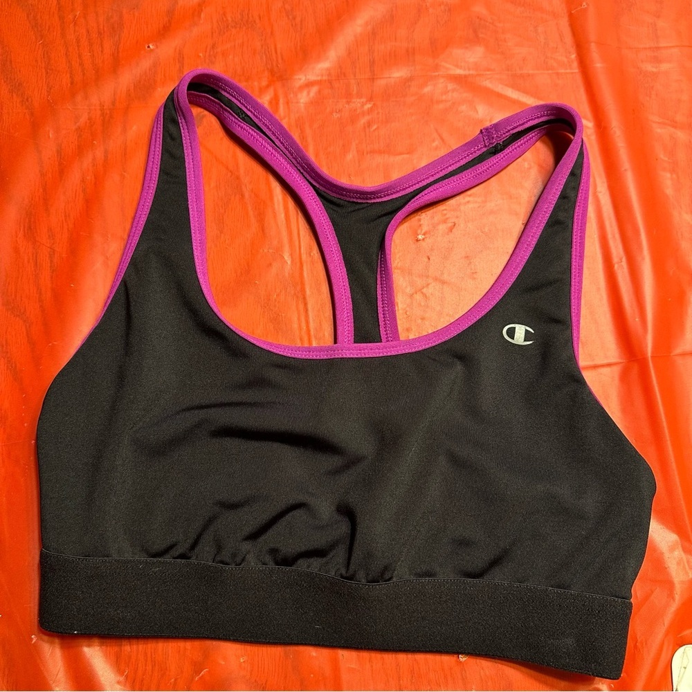 Champion Black And Purple Racerback Sports Bra